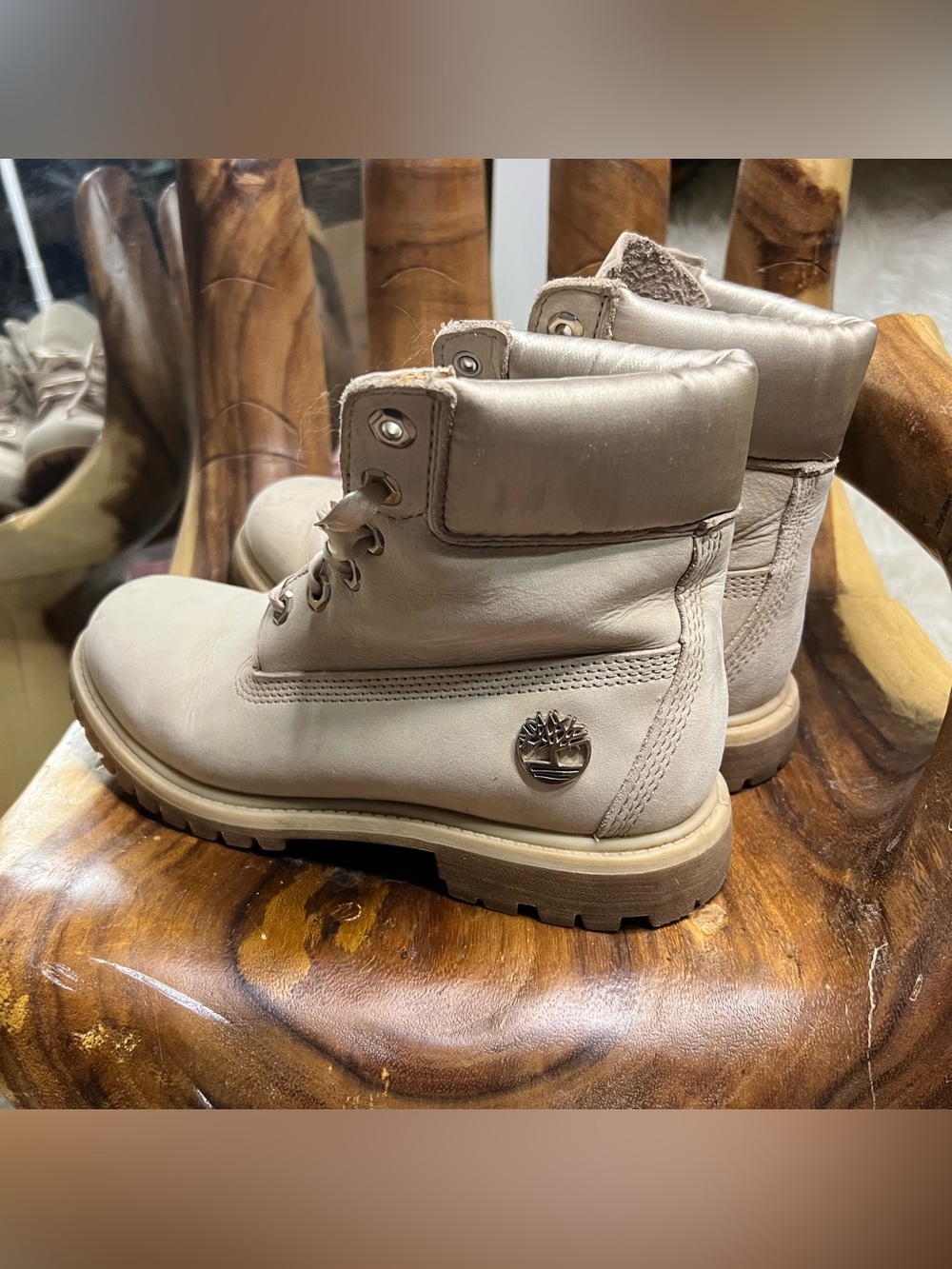 Timberland Women's Light Taupe Lace-Up Padded Collar Boots